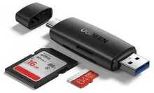 Adapter Ugreen CM304 USB-A ja USB-C SD + microSD kaardilugeja, must