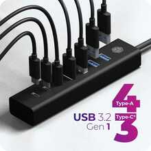 USB jagaja Icy Box IB-HUB1737-C3 7-Port USB 3.2 Gen 1, must