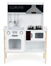 Laste puidust mänguköök Ecotoys PLK537, valge, heliefektidega