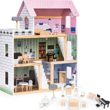Puidust nukumaja Eco Toys, 3 korrust, terrass, 15 mööbliesemega