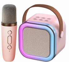 Karaoke kõlar mikrofoniga, roosa