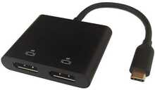 Deltaco USBC-2DP dokk, USB-C MST, 2x DisplayPort, 0,1 m, must