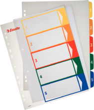 Plastikust vahelehed Esselte, A4+, 1-5, värvilised, prinditavad