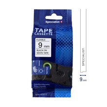 Kleebisprinteri lint Specialist+ Flexible, 9 mm, must/valge