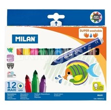 Mahapestavad viltpliiatsid Milan Super Washable, 12 värvi