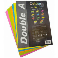 Värviline paber Double A Rainbow 4, A4, 75 g, 100 lehte, 5 neoonvärvi