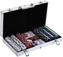 Pokerikomplekt Homcom, 300 žetooni, 2 kaardipakki, 5 täringut, 38 x 20,5 x 6,5 cm