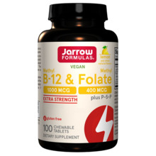 Jarrow Formulas B12-vitamiin 1000 mcg + foolhape 400 mcg, 100 närimistabletti