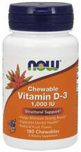 NOW Foods D3-vitamiin, 1000 IU, närimistabletid, 180 tk