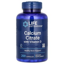 Life Extension kaltsiumtsitraat + D-vitamiin, 200 kapslit
