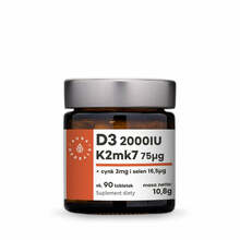 Aura Herbals D3-vitamiin 2000 IU + K2mk7 + tsink + seleen, 90 tabletti