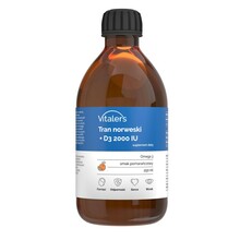 Vitalers Norwegian Cod Liver Oil Omega-3 1200 mg D3 2000 TV, apelsinimaitseline, 250 ml