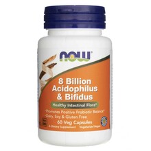 Now Foods Acidophilus ja Bifidus 8 miljardit CFU, 60 kapslit