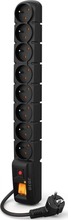 Acar S8 PRO 8 pistikupesaga pikendusjuhe, ülepingekaitsega, must, 1,5 m