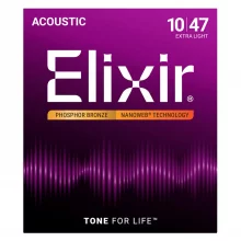 Akustilise kitarri keeled Elixir 16002 Phosphor Bronze Nanoweb 0.010-0.047