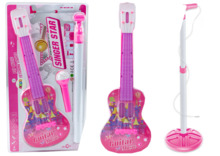 Elektrikitarr koos mikrofoniga ja statiiviga Lean Toys, roosa