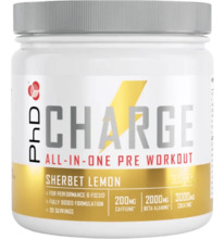 PhD Charge All-In-One Pre-Workout, Sherbet Lemon, 300 g