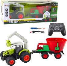 Raadioteel juhitav traktor Lean Toys külviku ja haaratsi lisadega