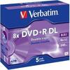 Verbatim DVD+R DL, 8.5GB, 8x, 5 tk