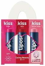 Huulepalsam Liposan Kiss Kiss Kiss, komplekt 3 tk, punane/roosa/nude pink
