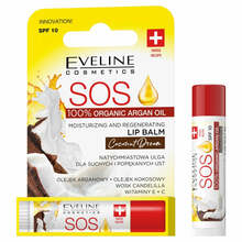 Huulepalsam Eveline SOS Moisturizing and Regenerating, 100 prots. Organic Argan Oil, Coconut Dream, 4,5 g