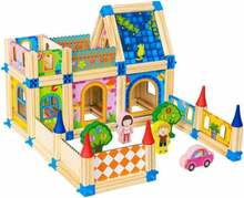 Konstruktor Ecotoys puidust ehitusklotsid 6in1, 128 tk
