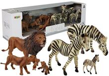 Aafrika metsloomade figuuride komplekt LEAN TOYS lõvide ja sebrade perekonnad