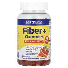Enzymedica Fiber+ kummikarud, prebiootikum & probiootikum, veriapelsin, 90 tk