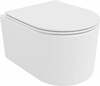 Seinale paigaldatav WC-pott Mexen Sofia Rimless Duroplast Slim, valge, aeglaselt langeva kaanega, 360 x 480 mm