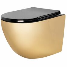 Seinale paigaldatav WC-pott Rea Carlo Mini Rimless Flat, Gold/Black, kaanega, 370 x 495 mm