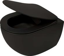 Riputatav WC-pott Deante Peonia Rimless, aeglaselt sulguva Slim kaanega, 360 x 510 mm, Nero