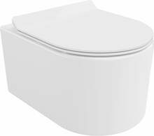 Seinapealne WC-pott Mexen Sofia Rimless Duroplast Slim, aeglaselt sulguva kaanega, valge, 360 x 480 mm