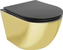 Seinapealne WC-pott Mexen Lena Rimless 30224076, aeglaselt sulguva slim kaanega, 360 x 480 mm, must matt/kuldne