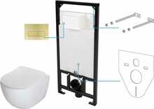Seinapealne WC-komplekt Deante Peonia 6in1 CDER6ZPW, valge/harjatud kuldne