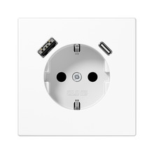 Pistikupesa Jung LS1520-15CAWW, maandusega ja USB laadijatega, valge