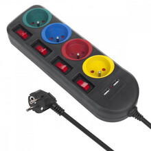 Pikendusjuhe Maclean MCE229B, 4 pistikut + 2xUSB, must