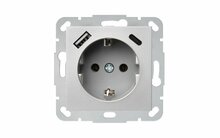 Pistikupesa Liregus Epsilon, maandusega ja USB A+C laadijaga, metall