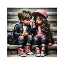 Teemantmosaiik Norimpex Diamond mosaic Girl and boy on the stairs