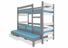 Laste narivoodi ADRK Furniture Karlo, väljatõmmatava lisavoodiga, madratsiga, 75 x 180 cm, valge/hall