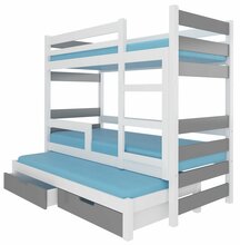 Kahekorruseline lastevoodi ADRK Furniture Karlo, väljatõmmatava lisavoodiga, madratsiga, 80 x 160 cm, valge/hall