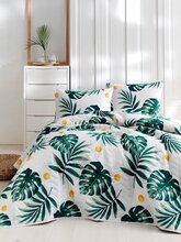 Voodikate Mijolnir Monstera 162ELR9436, 220 cm x 220 cm, valge/kollane/roheline
