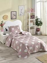 Voodikate Mijolnir Single Set Herz, 160 cm x 220 cm, valge/roosa