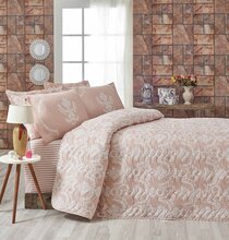 Voodikate Mijolnir Single Set Pure, 160 cm x 220 cm, valge/roosa