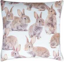 Dekoratiivpadi Home4you Holly Rabbits, 45 x 45 cm, valge/beež