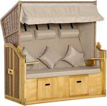Rannatool Outsunny, 3-kohaline, katusega, 2 kokkupandava lauaga, jalatugedega, XXL, 150 x 79 x 160 cm, naturaalne