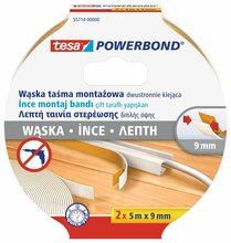 Kahepoolne teip Tesa Slim, 2 x 5 m x 9 mm, valge