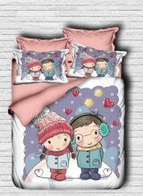 Voodipesukomplekt Mijolnir Pearl Home, 200 x 220 cm, 3-osaline, sinine/valge/roosa