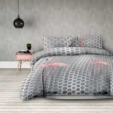 Voodipesukomplekt AmeliaHome Flamingo, 155 x 220 cm, 4-osaline, valge/hall
