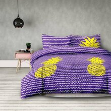 Voodipesukomplekt AmeliaHome Basic Pineapple, 3-osaline, kollane/violetne, 155 x 220 cm