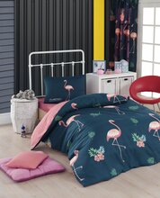 Voodipesukomplekt Mijolnir Flamingo, 160 x 220 cm, 3 osa, sinine/roheline/roosa